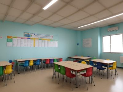 Professores e alunos em sala de aula colaborativa, focando em educação inclusiva e plano de atendimento educacional especializado (AEE)