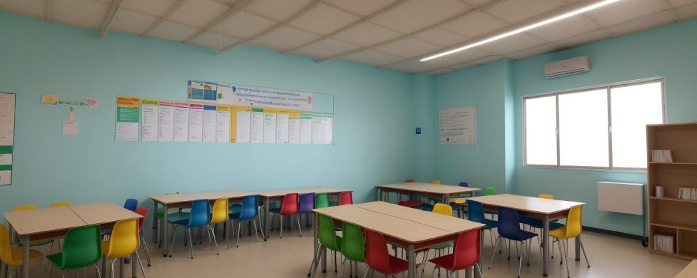 Professores e alunos em sala de aula colaborativa, focando em educação inclusiva e plano de atendimento educacional especializado (AEE)