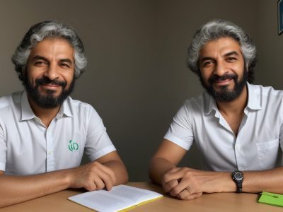 Imagem de um servidor público sorrindo, interagindo com um cidadão, simbolizando atendimento humanizado e qualidade no serviço público.