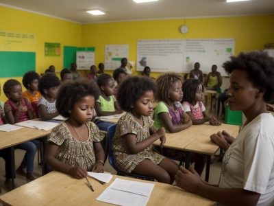 Crianças e jovens participando de atividades educativas e culturais sobre a história e a cultura afro-brasileira, celebrando o Dia da Consciência Negra.