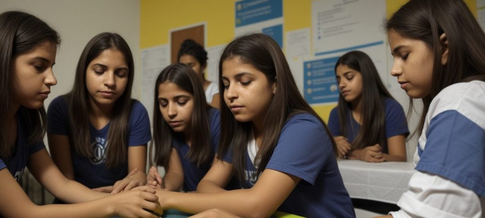 Estudantes envolvidos em experiências práticas de ciências, explorando conceitos de aprendizado interativo.