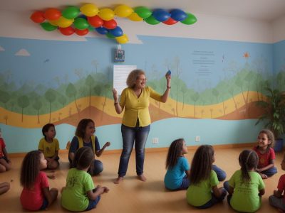 Crianças em sala de aula participando de atividades lúdicas e educativas, promovendo o aprendizado e desenvolvimento infantil.