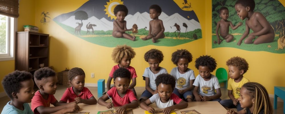 Crianças participando de atividades lúdicas e culturais para celebrar o Dia da Consciência Negra na educação infantil