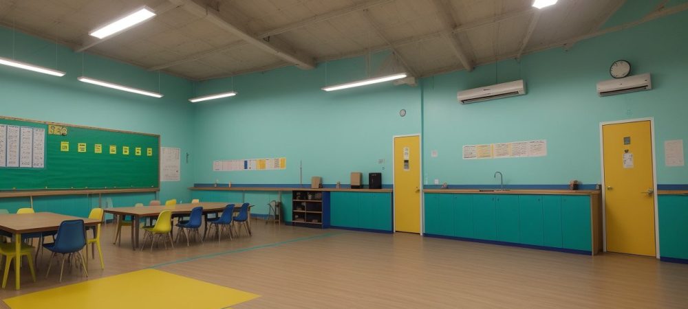 Alunos felizes participando de aulas de dança em uma escola, com diversos estilos representados e um ambiente inclusivo e vibrante.