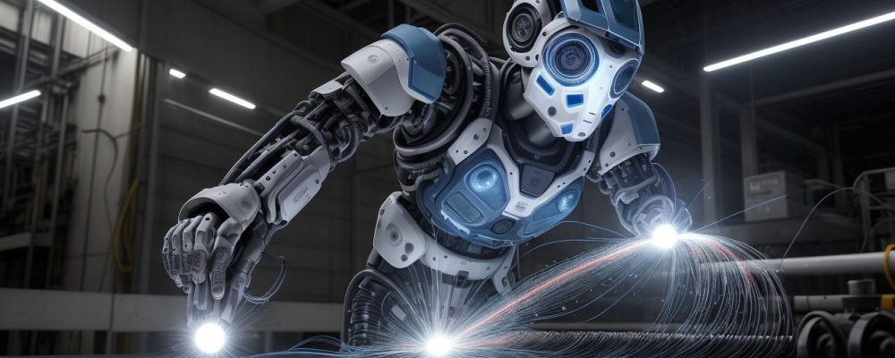 Imagem de um profissional concentrado em um painel de controle de automação industrial, com equipamentos da indústria 4.0 em segundo plano, representando um curso online de instrumentação e automação.