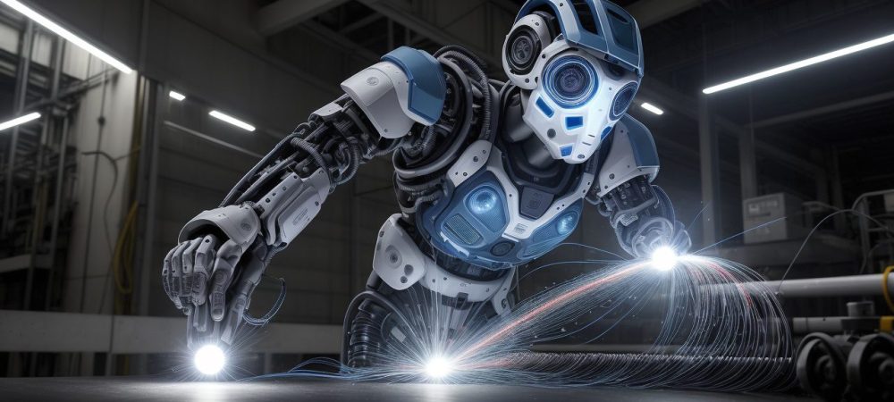 Imagem de um profissional concentrado em um painel de controle de automação industrial, com equipamentos da indústria 4.0 em segundo plano, representando um curso online de instrumentação e automação.