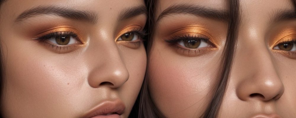 Imagem de uma mulher sorrindo, aplicando maquiagem em si mesma, representando a automaquiagem e o aumento da autoconfiança.