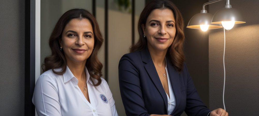 Servidora pública aplicando automaquiagem para realçar sua imagem profissional e confiança no trabalho.