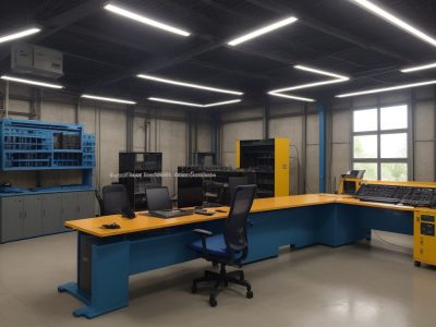 Um profissional no ambiente de trabalho de auxiliar de produção, demonstrando eficiência e otimização de processos.