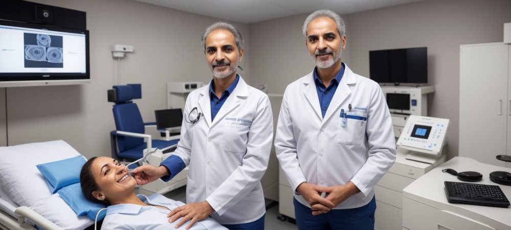 Profissional de radiologia realizando exame em ambiente hospitalar, representando oportunidades de carreira e formação.