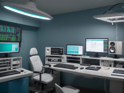 Um auxiliar de radiologia em um ambiente hospitalar, demonstrando profissionalismo e cuidado com pacientes e equipamentos