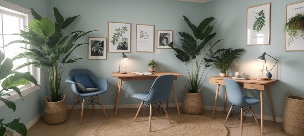 Um auxiliar de serviços gerais organiza documentos e materiais em um ambiente de trabalho limpo e eficiente, representando a organização no setor público.