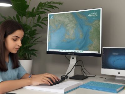 Estudante concentrado fazendo prova do Enade com materiais escolares ao redor e elementos simbólicos de educação