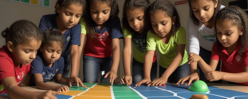 Crianças participando ativamente de atividades de avaliação física escolar, promovendo saúde e bem-estar