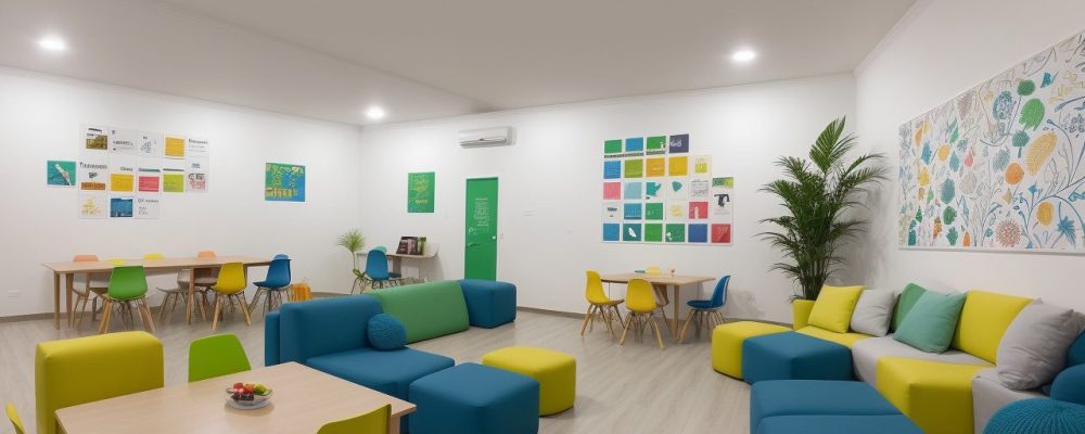 Ilustração de ferramentas de avaliação em educação física, com alunos interagindo em um ambiente escolar dinâmico.