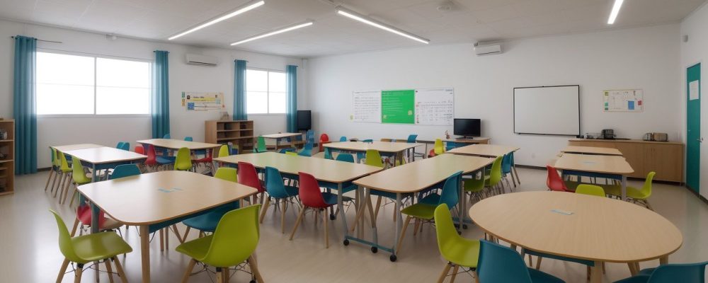 Sala de aula com alunos engajados em projetos e discussões, representando a aplicação da BNCC no ensino médio.