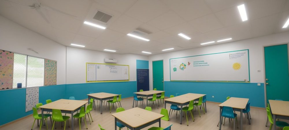 Alunos e professores em sala de aula com o planejamento da BNCC em andamento, promovendo gestão escolar democrática