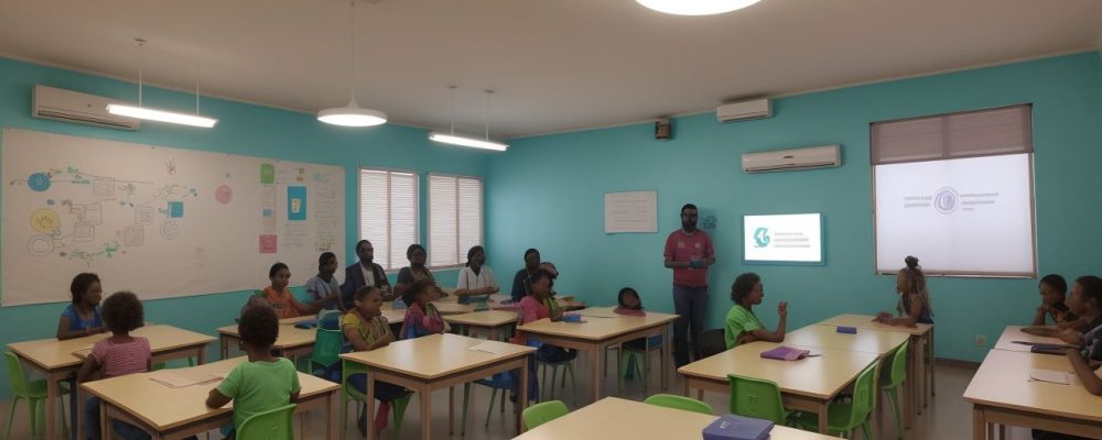 Imagem mostrando uma sala de aula com professores e alunos interagindo, com foco na implementação da BNCC e seus impactos na educação.