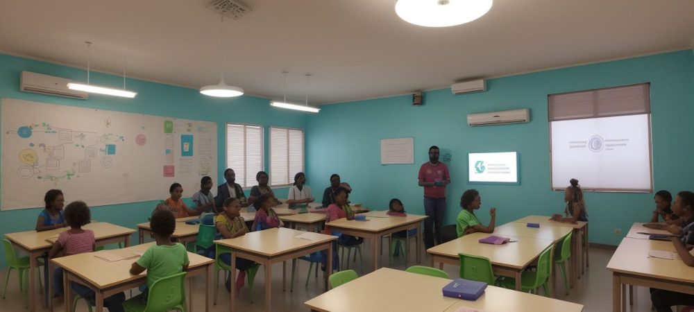 Imagem mostrando uma sala de aula com professores e alunos interagindo, com foco na implementação da BNCC e seus impactos na educação.