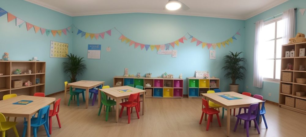 Crianças envolvidas em atividades lúdicas e educativas, utilizando recursos para aplicar a BNCC na educação infantil.