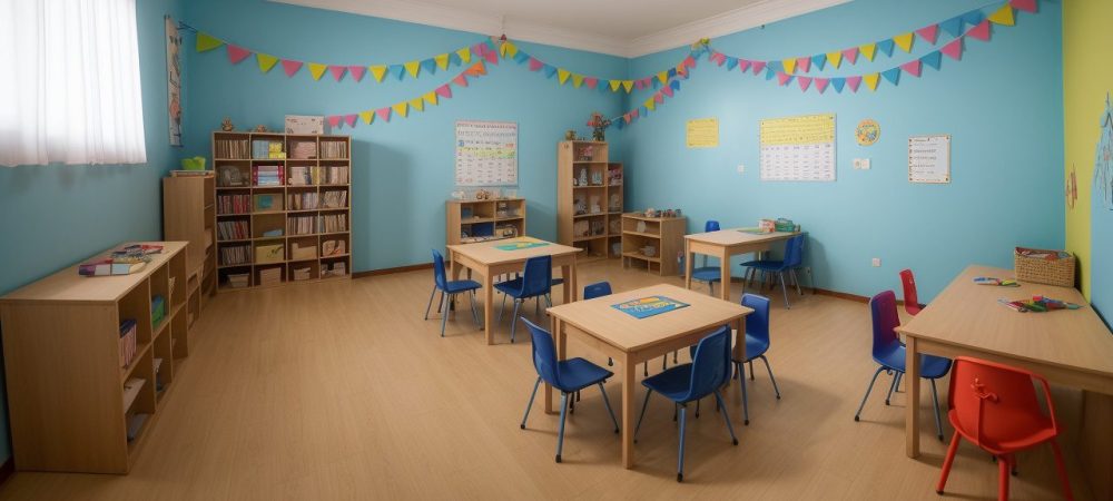 Crianças em sala de aula utilizando múltiplas linguagens e explorando os campos de experiência da BNCC.