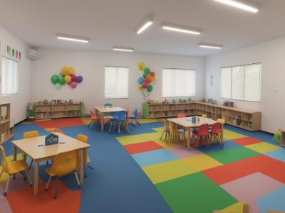 Crianças engajadas em atividades dinâmicas, utilizando múltiplas linguagens na sala de aula, como parte da aplicação da BNCC na educação infantil. Otimização do aprendizado com o curso online de BNCC.