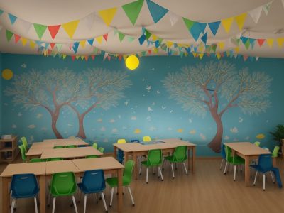 Crianças e professores interagindo em sala de aula, explorando a BNCC no ensino fundamental, com foco em atividades dinâmicas e recursos educacionais.