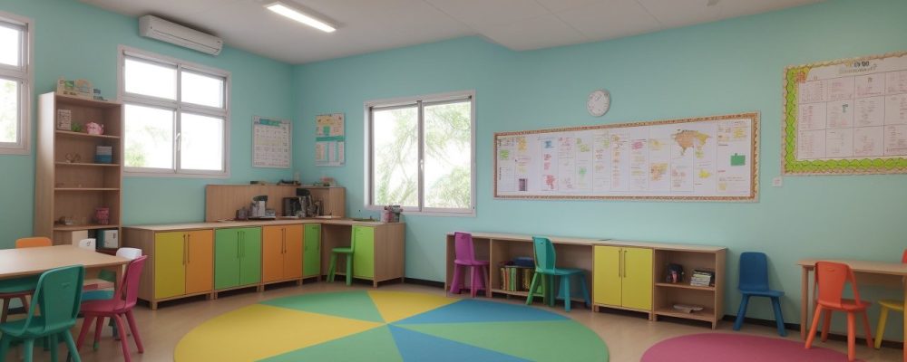 Imagem de sala de aula com alunos trabalhando em projetos e materiais relacionados à BNCC, promovendo aprendizado dinâmico e engajador.