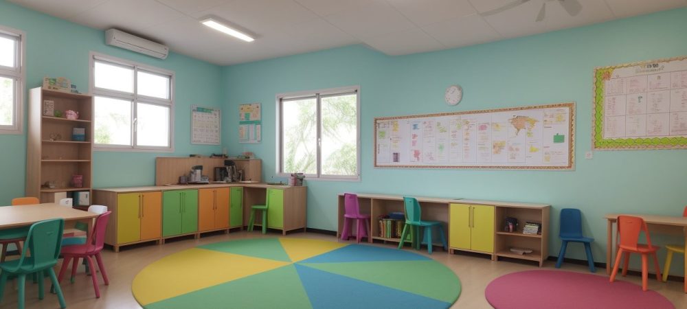Imagem de sala de aula com alunos trabalhando em projetos e materiais relacionados à BNCC, promovendo aprendizado dinâmico e engajador.