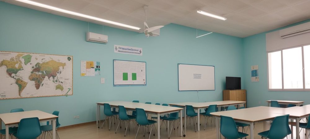 Crianças em sala de aula com mapas mentais e tecnologias, mostrando a aplicação da BNCC no ensino médio.