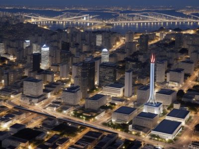 Representação visual de um balanço patrimonial sendo analisado em um ambiente de escritório moderno, com gráficos e documentos financeiros.