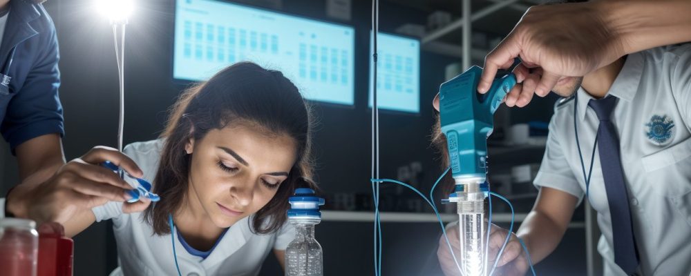 Representação de um perito analisando evidências em um laboratório de balística forense, com foco em curso básico de balística.