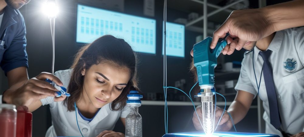 Representação de um perito analisando evidências em um laboratório de balística forense, com foco em curso básico de balística.
