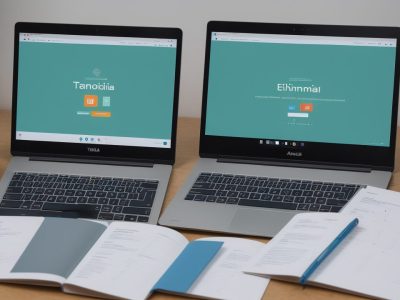 Ambiente de trabalho mostrando documentação e tecnologias para gestão tributária eficaz