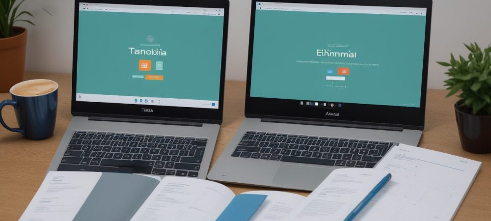 Ambiente de trabalho mostrando documentação e tecnologias para gestão tributária eficaz