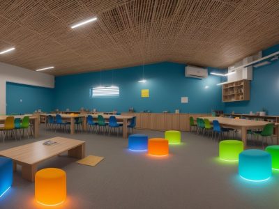 Imagem de uma biblioteca pública vibrante, com pessoas interagindo em atividades, representando a dinamização e o uso da biblioteca para a comunidade.