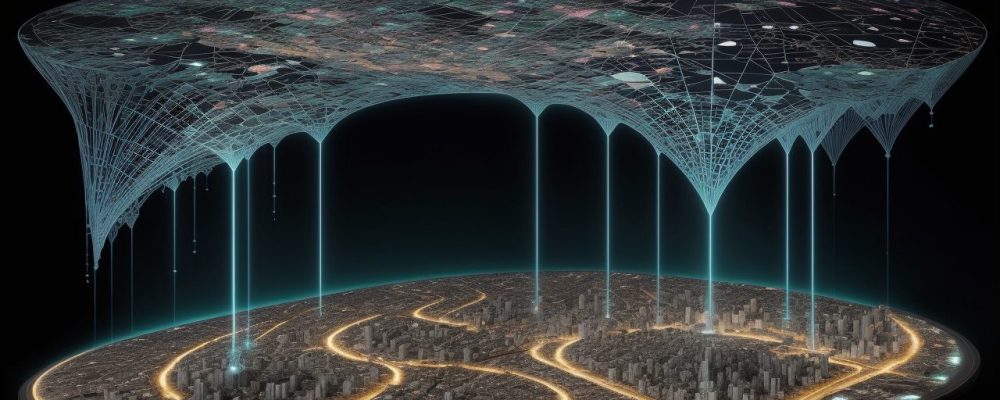Representação visual de big data no serviço público: gráficos, dados e pessoas trabalhando juntas para análise e tomada de decisões.
