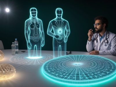 Profissionais de saúde discutindo princípios da bioética e direito da saúde, com foco em direitos do paciente.