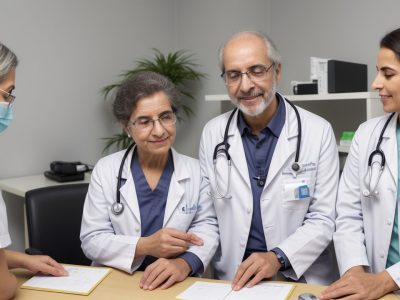 Imagem representando a integração de bioética e direito da saúde no atendimento médico, com foco em direitos do paciente e ética médica