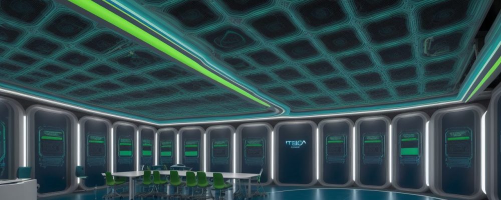 Representação visual da bioinformática aplicada na saúde pública, com gráficos e dados em um ambiente de laboratório moderno.