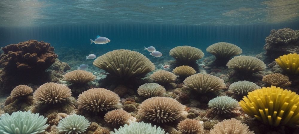 Ilustração de um rio com bioindicadores sendo analisados, representando o biomonitoramento para avaliação da qualidade da água e ecotoxicologia.