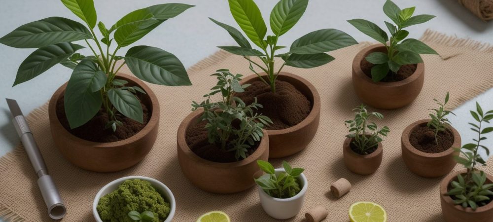 Laboratório de biotecnologia vegetal com cultura de tecidos in vitro, mostrando plantas sendo cultivadas em um ambiente controlado para micropropagação.