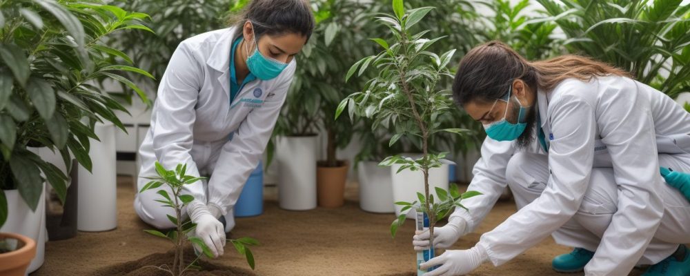 Imagem mostrando cultura de tecidos vegetais em laboratório, representando a biotecnologia aplicada à agricultura e segurança alimentar.