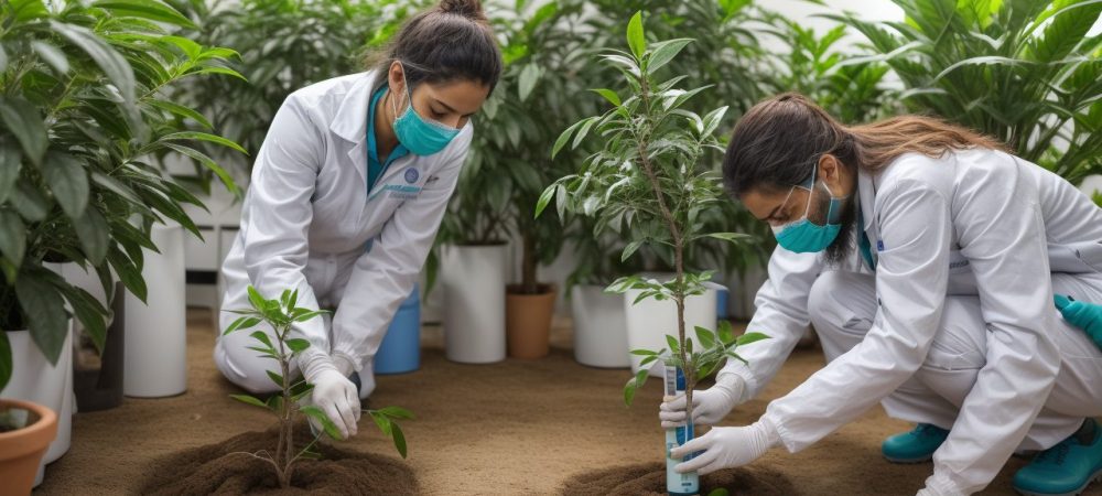Imagem mostrando cultura de tecidos vegetais em laboratório, representando a biotecnologia aplicada à agricultura e segurança alimentar.