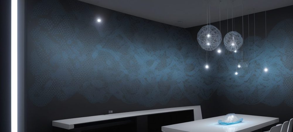 Ilustração de blockchain com contratos inteligentes em ação, representando segurança e transparência nos negócios.