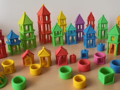 Crianças brincando em uma brinquedoteca infantil bem organizada, com brinquedos educativos e ambiente acolhedor, promovendo o desenvolvimento.
