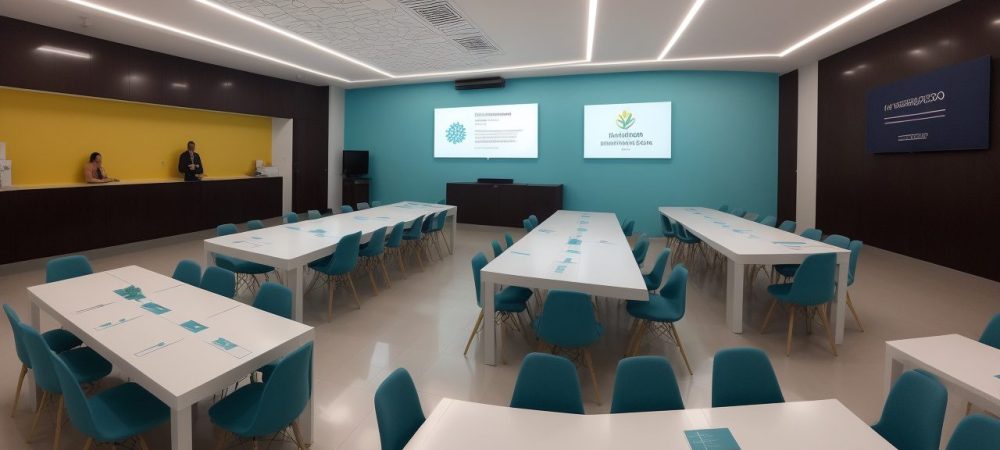 Profissional de RH estratégico interagindo com equipe em ambiente de trabalho, focado em business partner em RH e eficiência no serviço público.