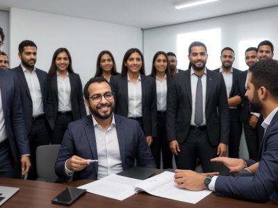 Profissional de RH em ambiente de trabalho moderno, liderando com estratégias de business partner para o setor público.