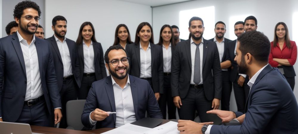 Profissional de RH em ambiente de trabalho moderno, liderando com estratégias de business partner para o setor público.