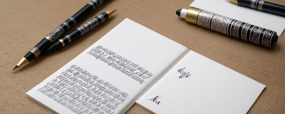 Mãos praticando caligrafia moderna, com caneta tinteiro e letras bonitas em um ambiente de trabalho com inspiração e criatividade.